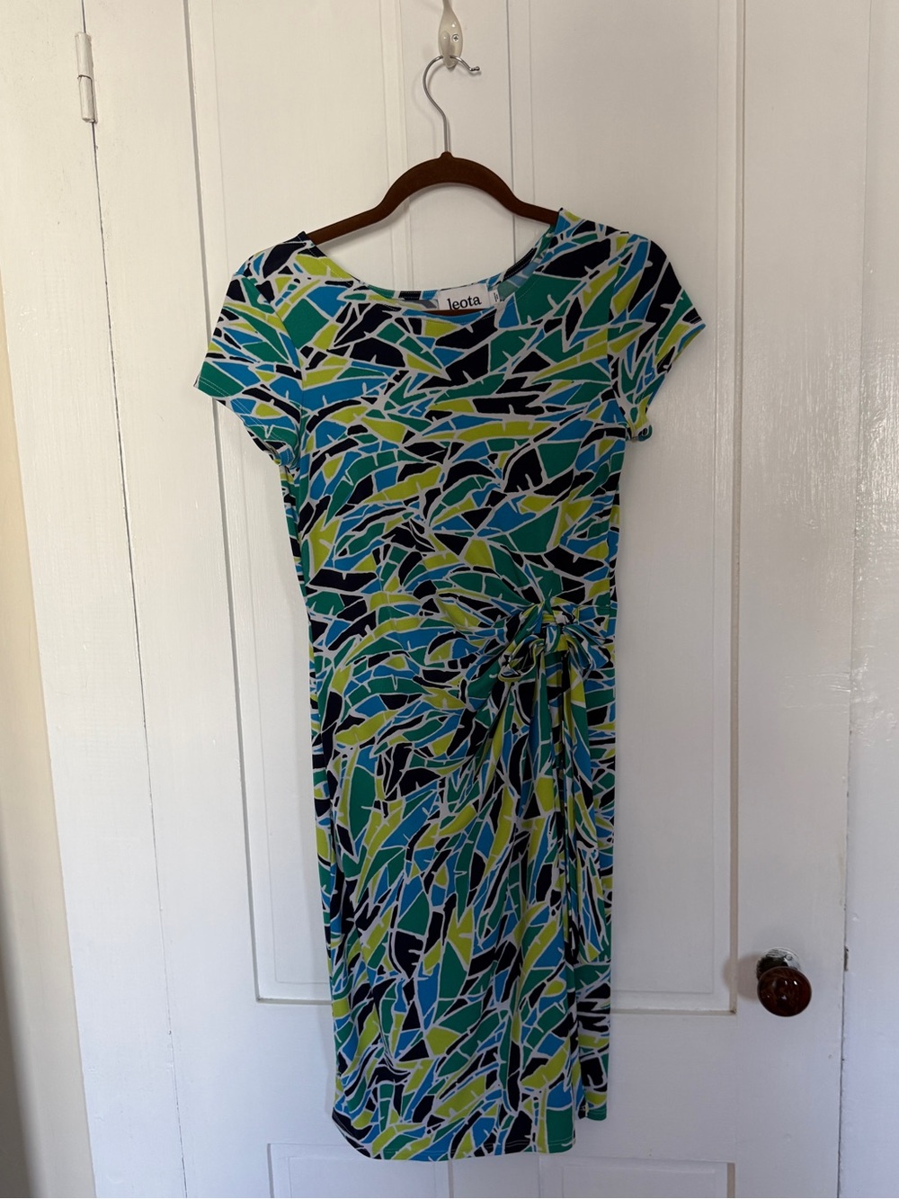 Leota Teal, Navy & Lime Abstract Tie-Waist Dress